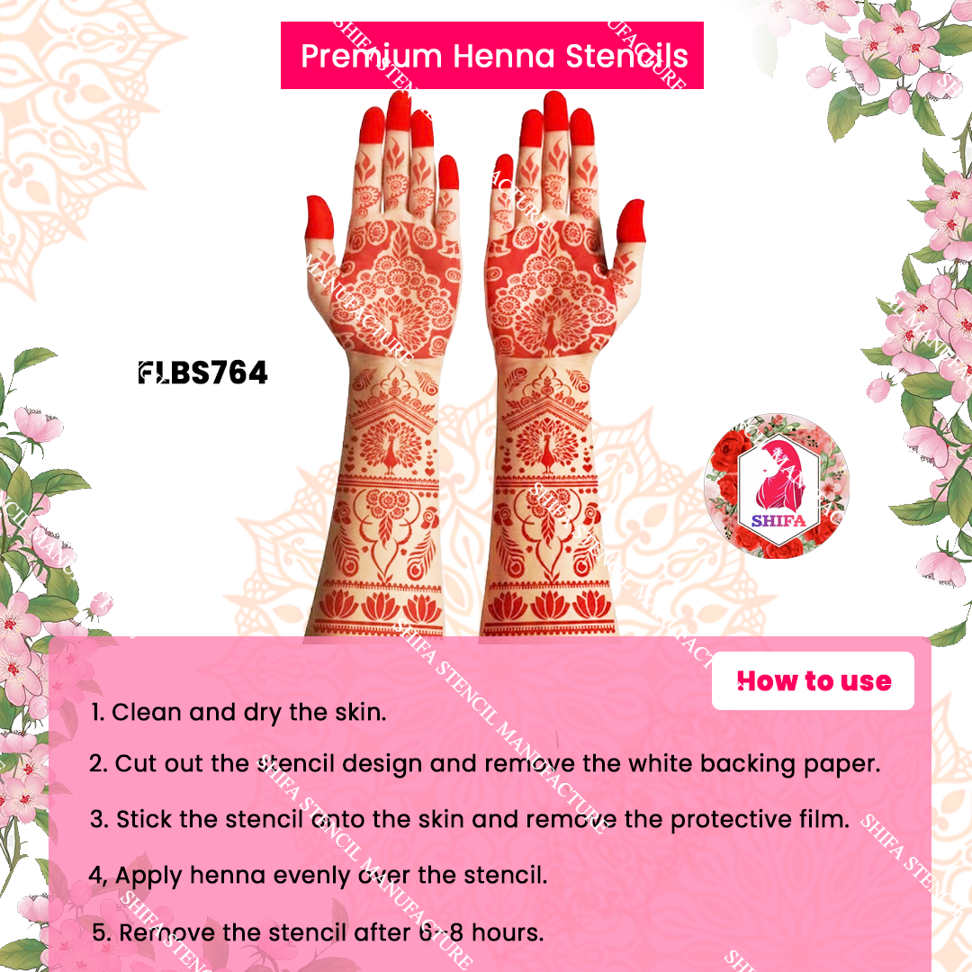FLBS 764 Peacock Festival Special Design Double Hand Henna Stencil